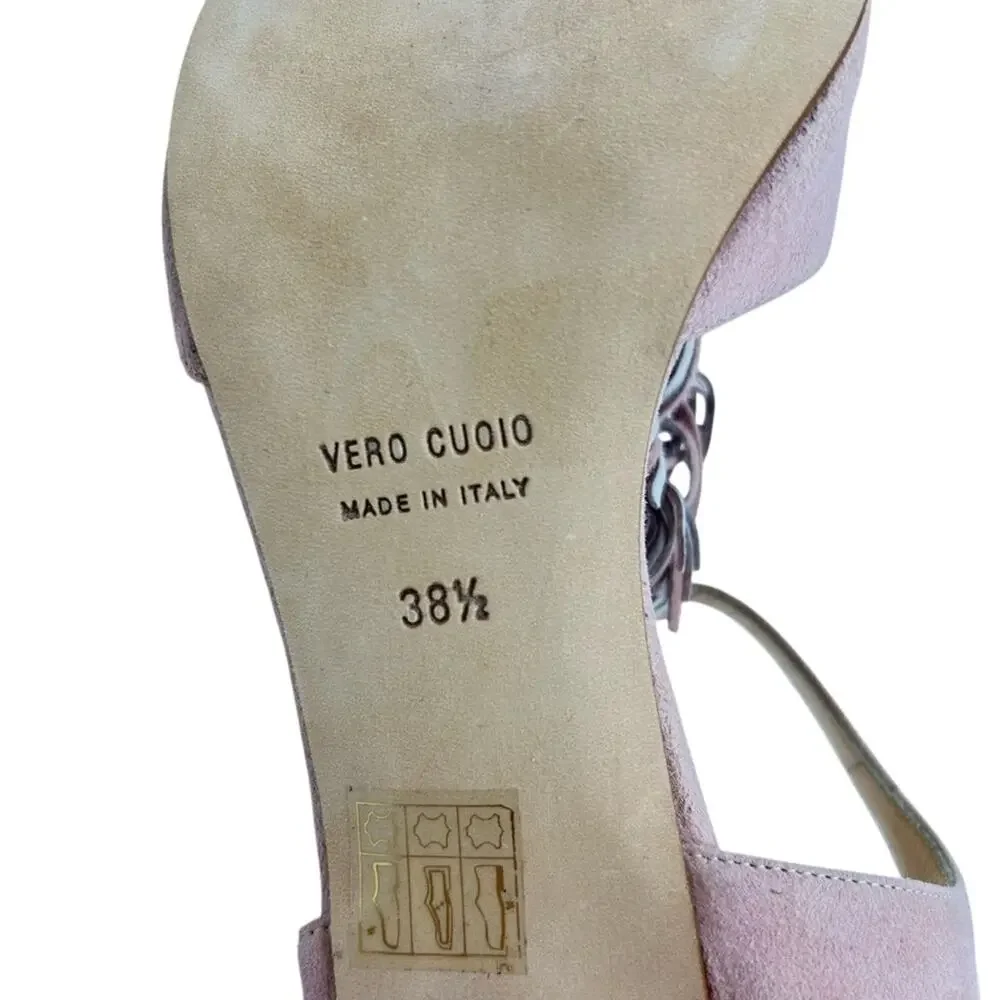Cordani Nash Blush Suede Sandals SZ 8 (EU 38.5) Made in Italy Fringe Dusty Pink